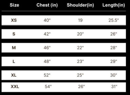 Size Chart - Click to enlarge