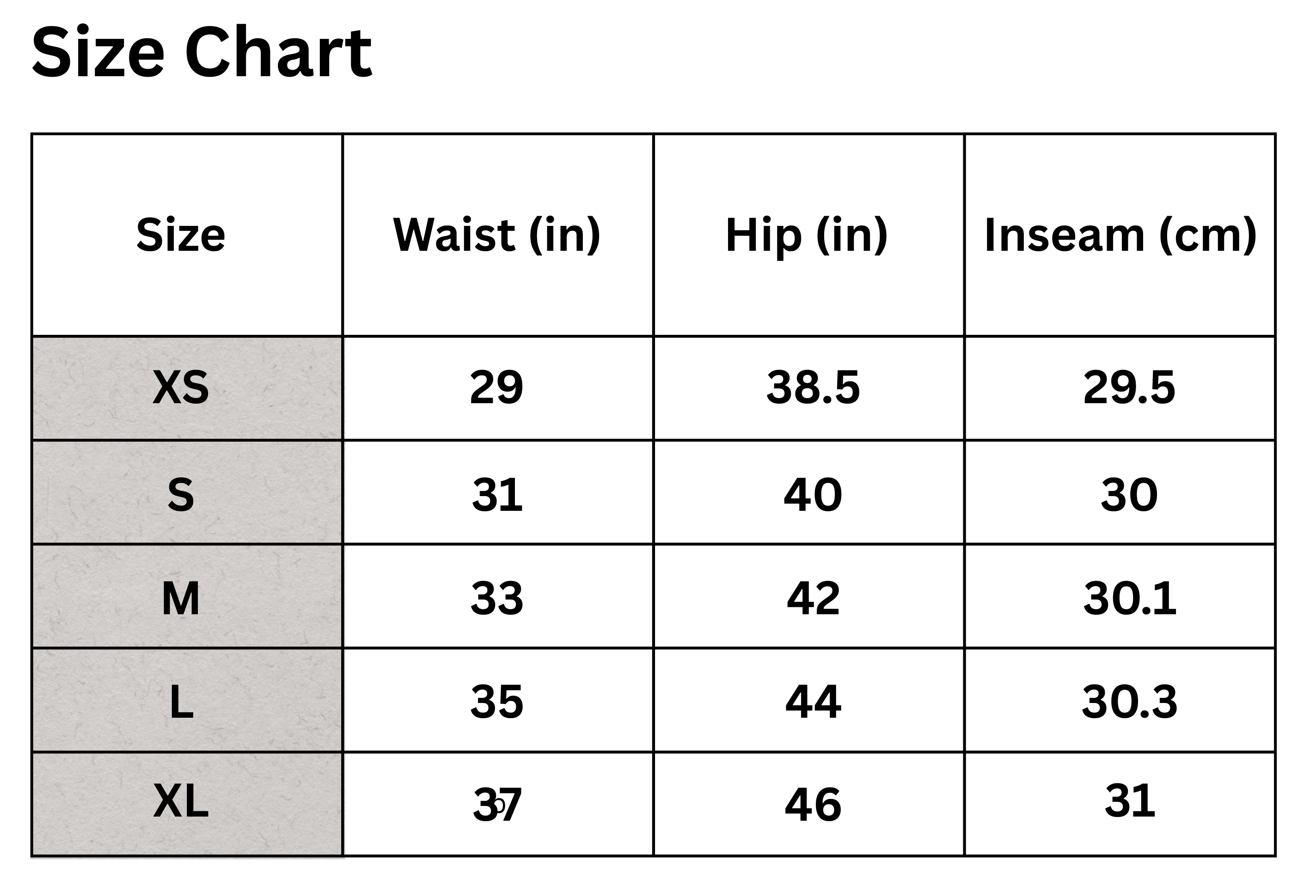 Size Chart - Click to enlarge